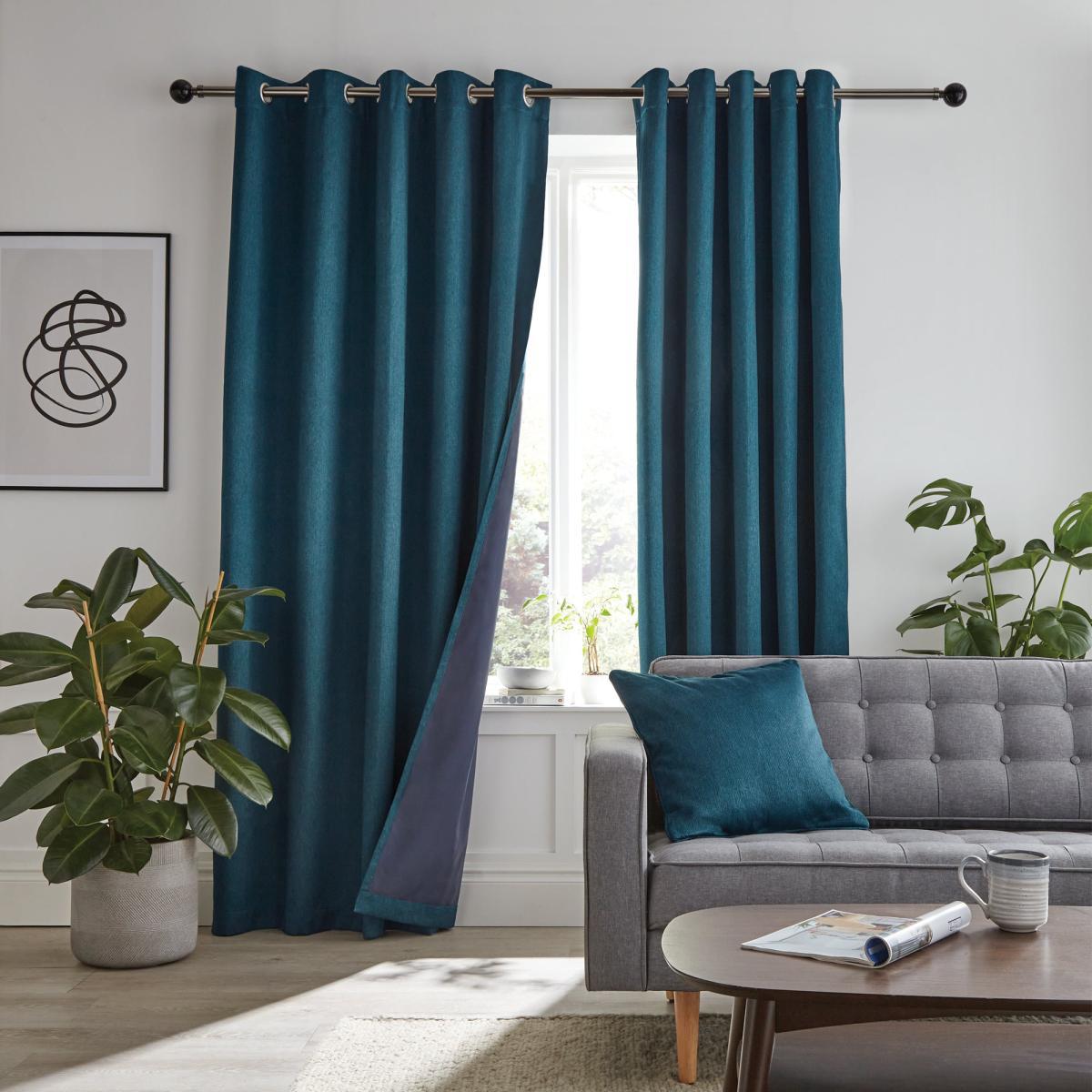 Jupiter Peacock Blackout Eyelet Curtains Blue – image 3