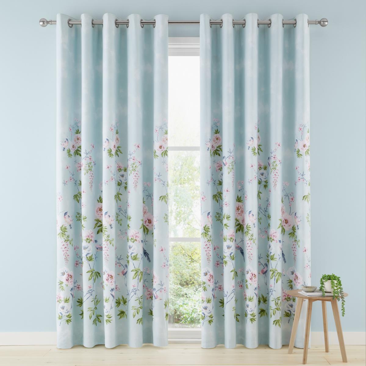 Chinoiserie Bird Seafoam Eyelet Curtains Seafoam – image 2