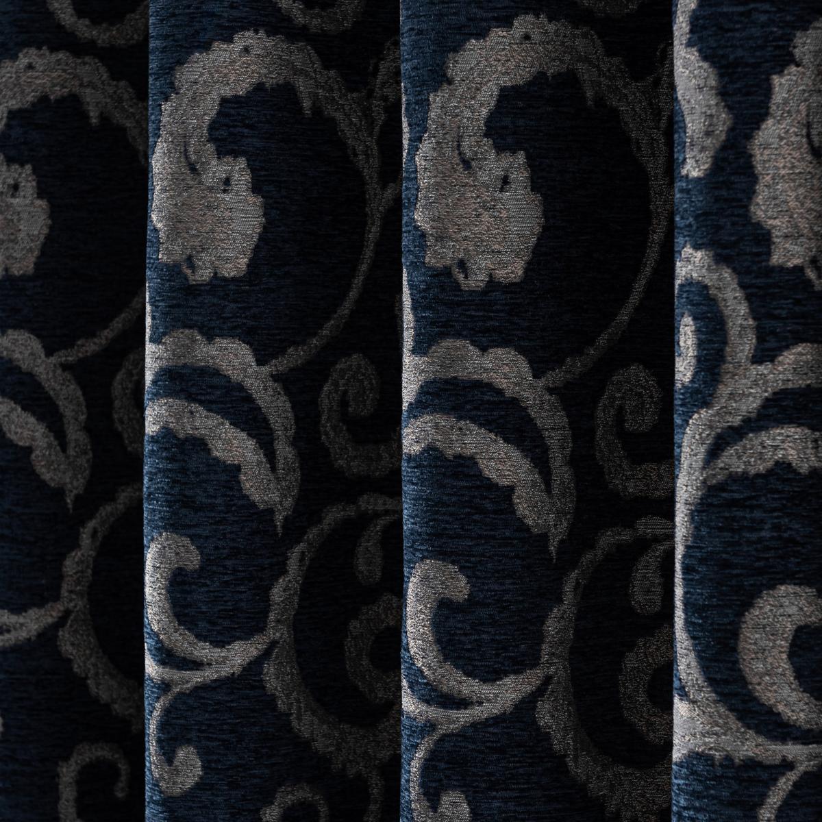 Chenille Scroll Navy Eyelet Curtains Navy – image 3