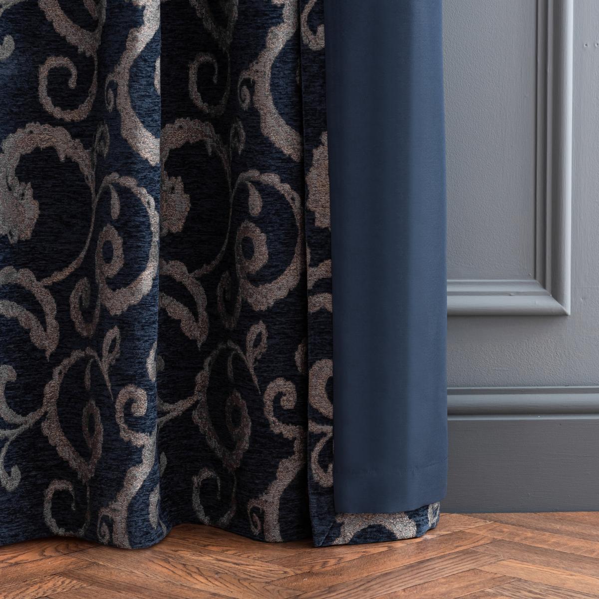 Chenille Scroll Navy Eyelet Curtains Navy – image 7