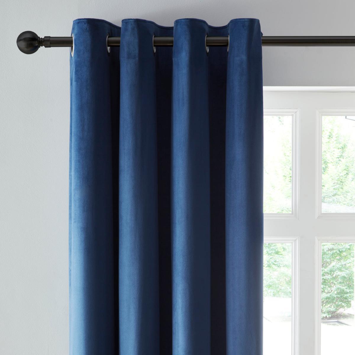 Reversible Peacock Green and Navy Velour Eyelet Curtains Green and Navy Blue – image 2