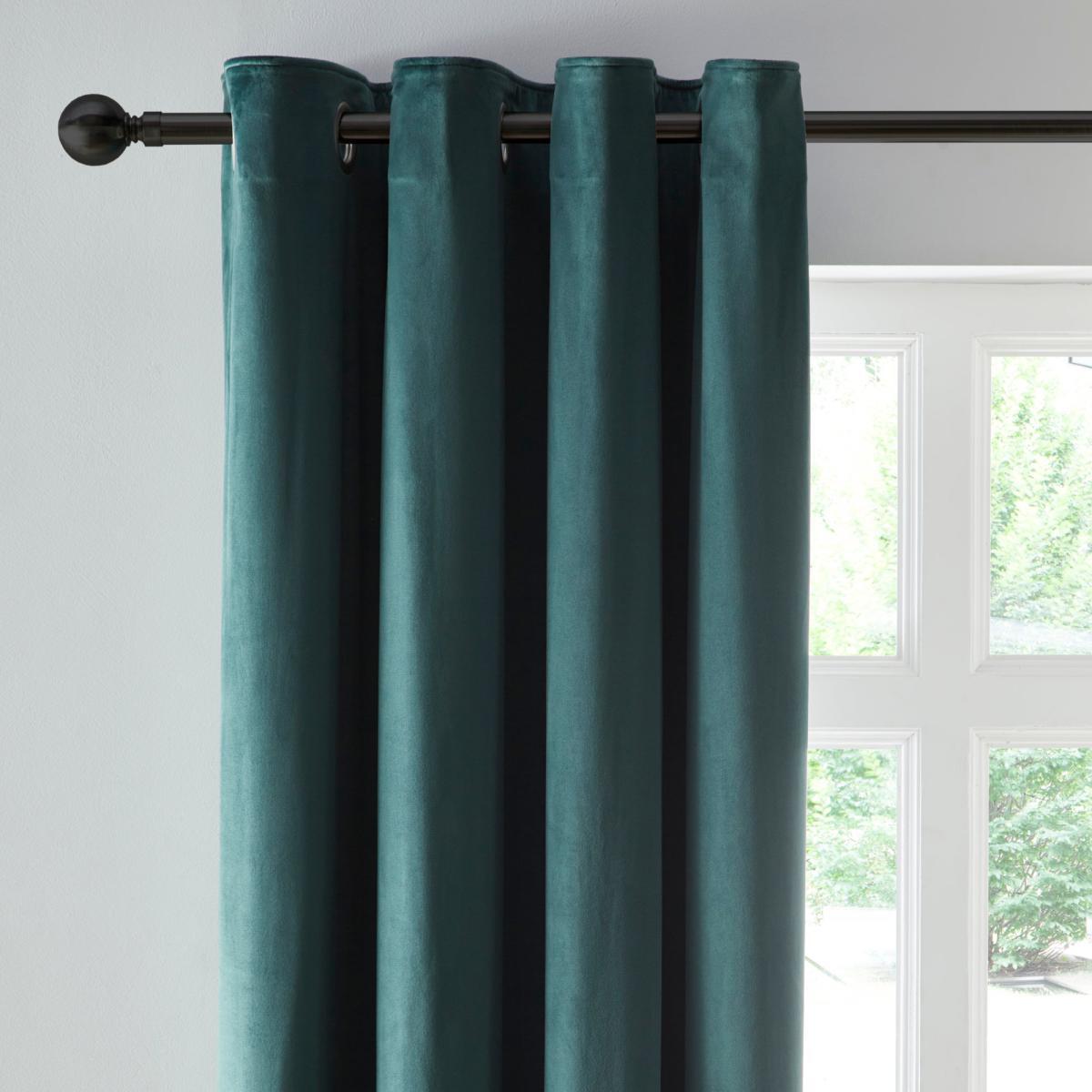 Reversible Peacock Green and Navy Velour Eyelet Curtains Green and Navy Blue – image 3