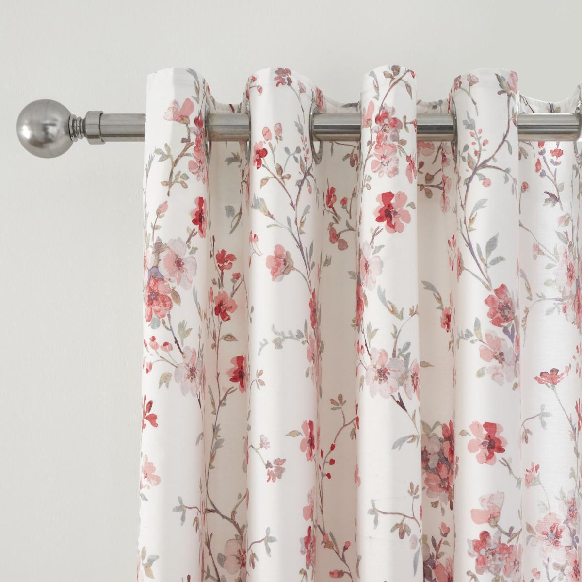 Catherine Lansfield Jasmine Floral Eyelet Curtains Red, Green and White – image 2