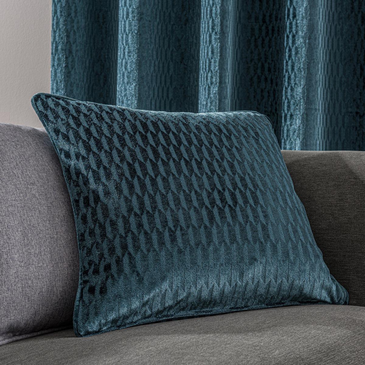 Valencia Velvet Geometric Teal Eyelet Curtains Blue – image 7