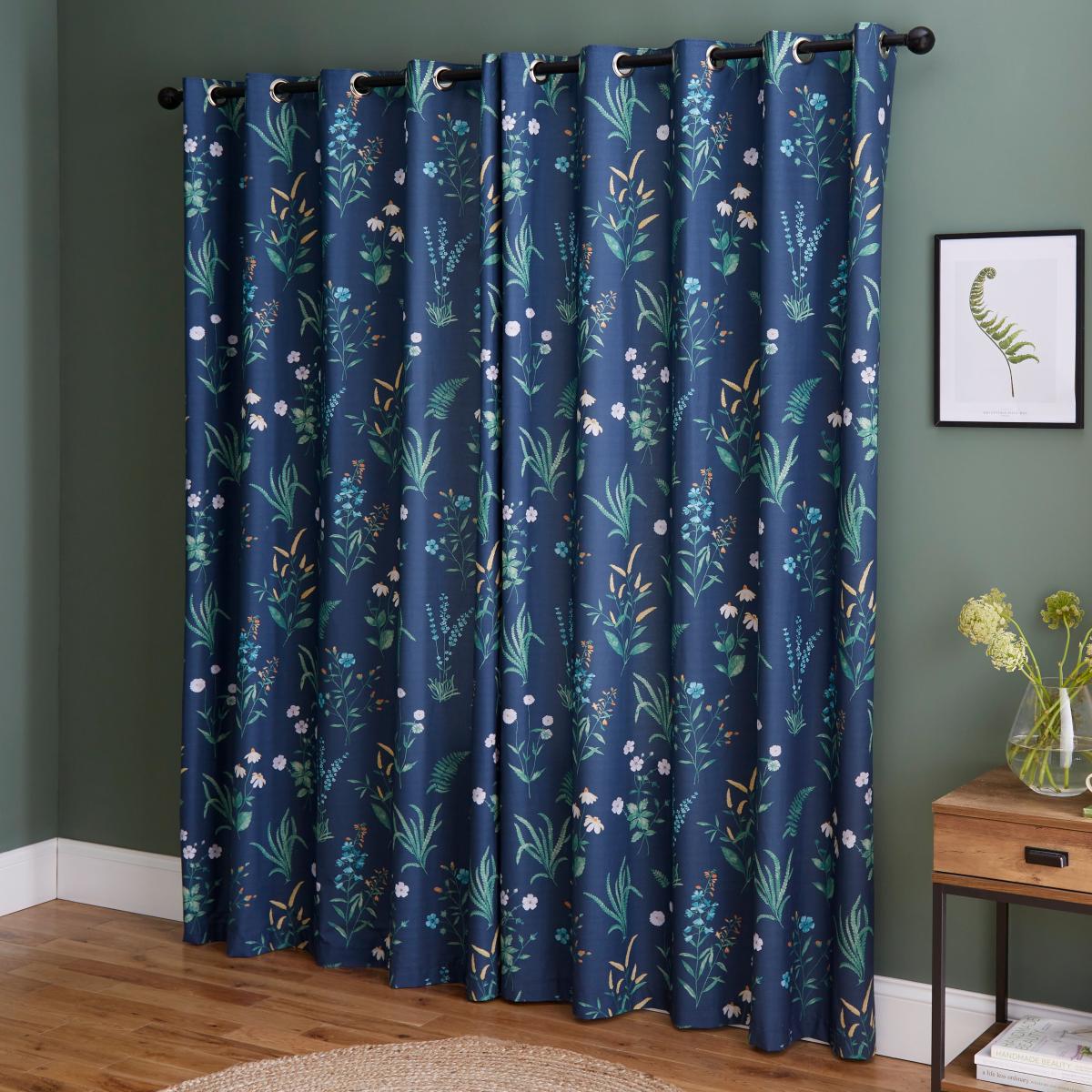 Garden Botanical Navy Blackout Eyelet Curtains Navy – image 3
