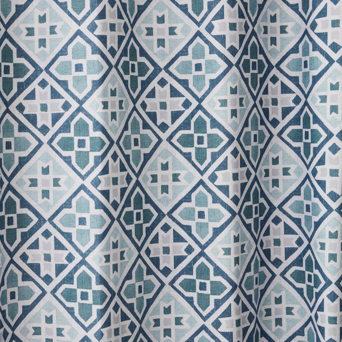 Global Tile Blue Blackout Eyelet Curtains Blue/White – image 2