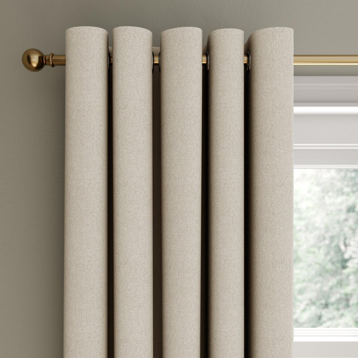 Rotterdam Herringbone Mushroom Blackout Eyelet Curtains Mushroom – image 2