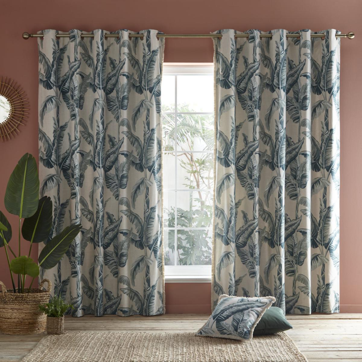 Tropical Palms Green Eyelet Curtains Green and White – image 2