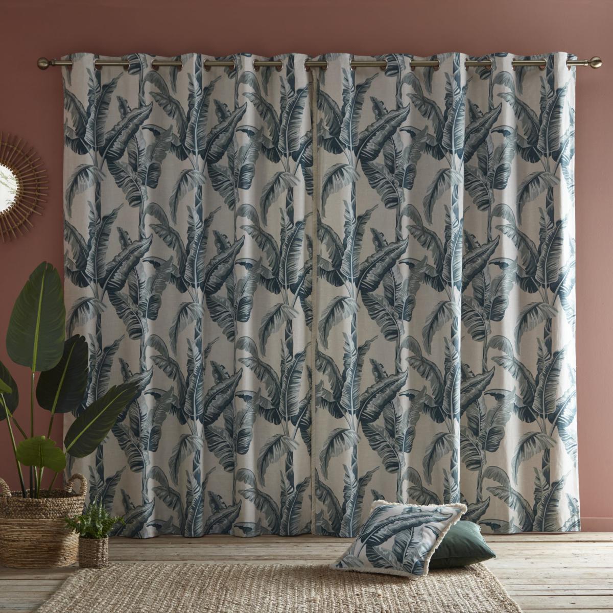 Tropical Palms Green Eyelet Curtains Green and White – image 3