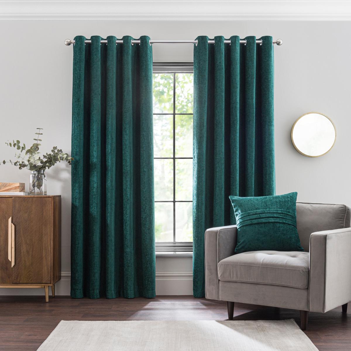 Chenille Emerald Eyelet Curtains Green – image 2