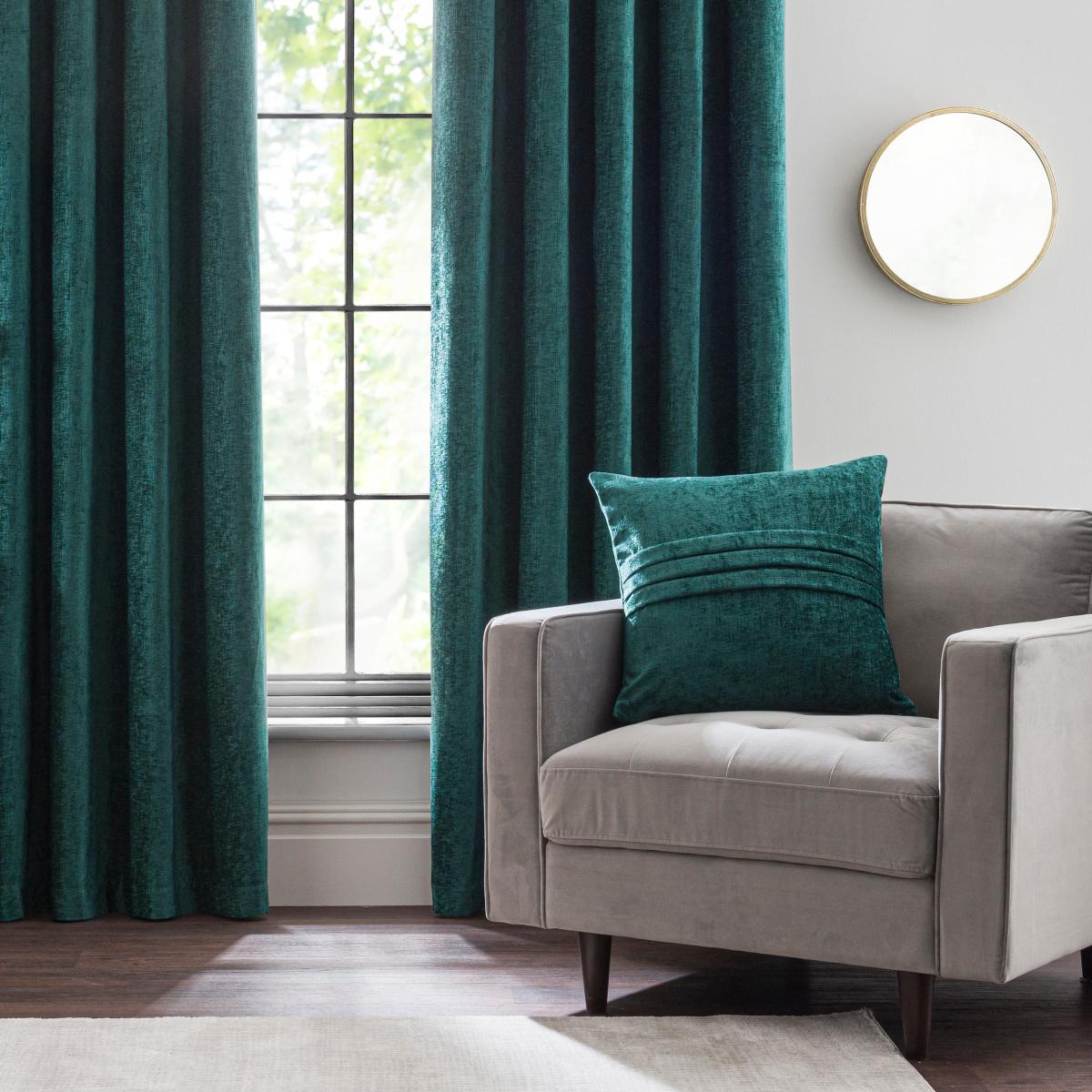 Chenille Emerald Eyelet Curtains Green – image 4