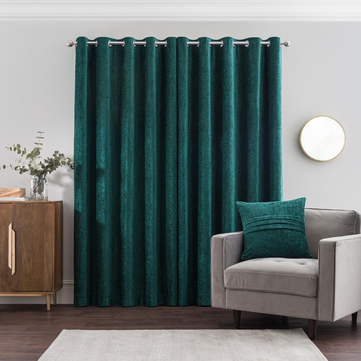 Chenille Emerald Eyelet Curtains Green – image 5