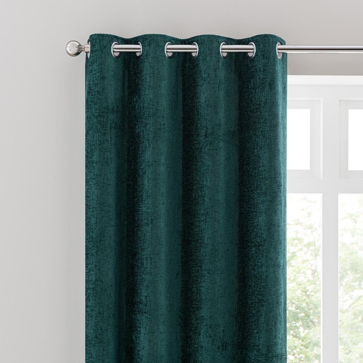 Chenille Emerald Eyelet Curtains Green – image 1
