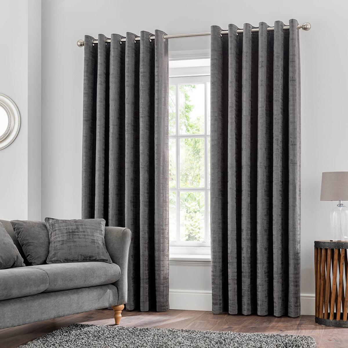 Ruben Grey Velour Eyelet Curtains Grey – image 2