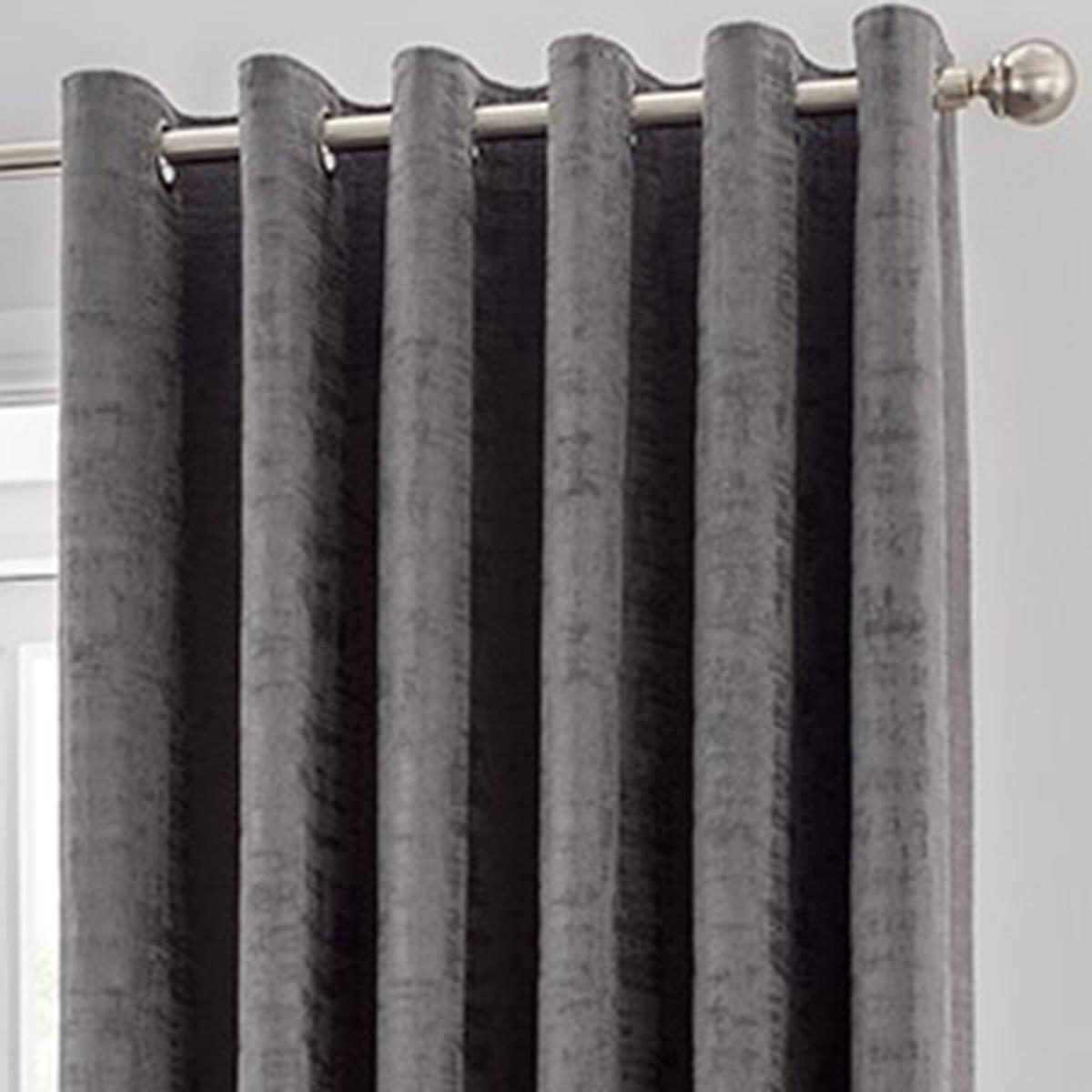Ruben Grey Velour Eyelet Curtains Grey – image 4