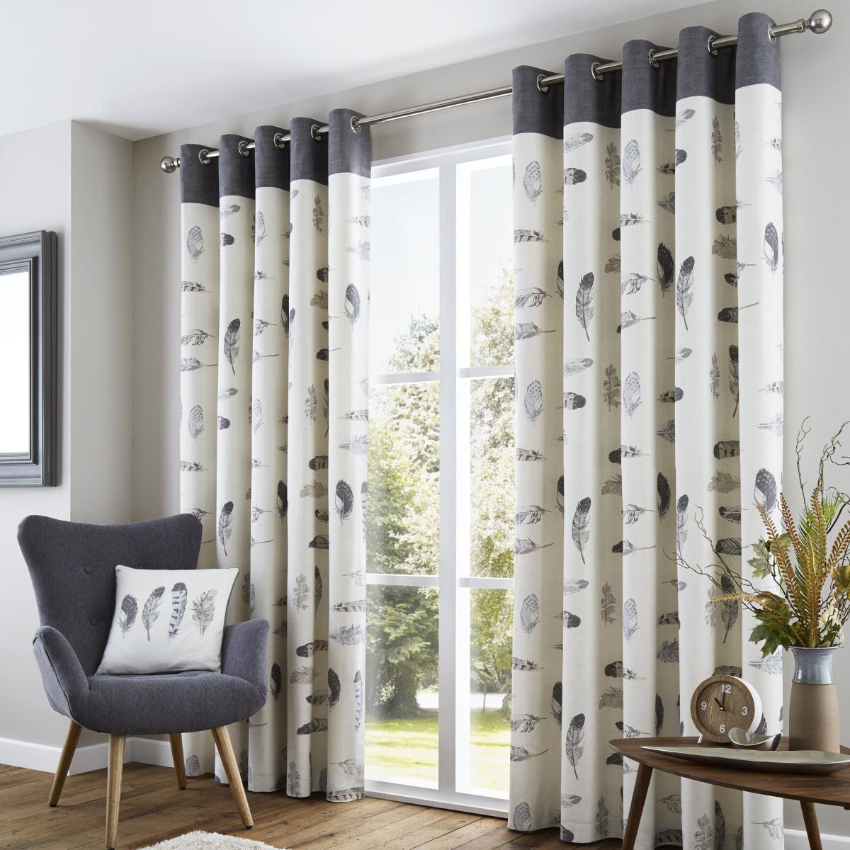 Idaho Charcoal Feather Eyelet Curtains Grey and White – image 2