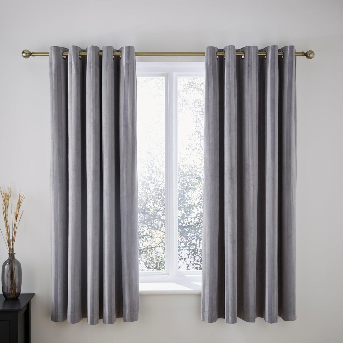 Hotel Velour Dove Grey Stripe Blackout Eyelet Curtains Dove (Grey) – image 3