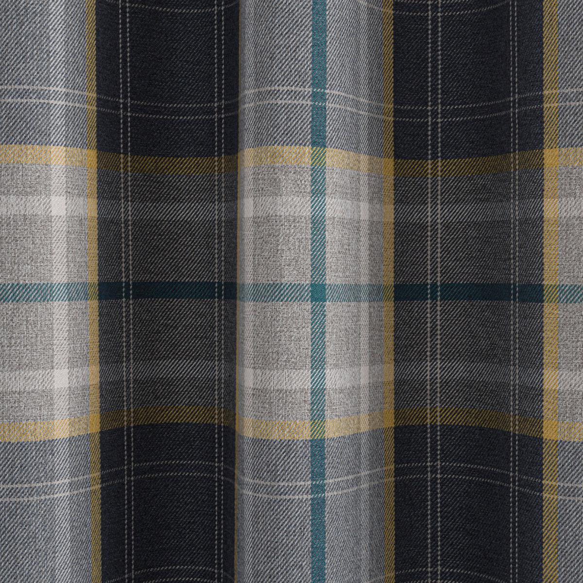 Astley Navy Check Eyelet Curtains Navy Blue, Yellow and Green – image 3