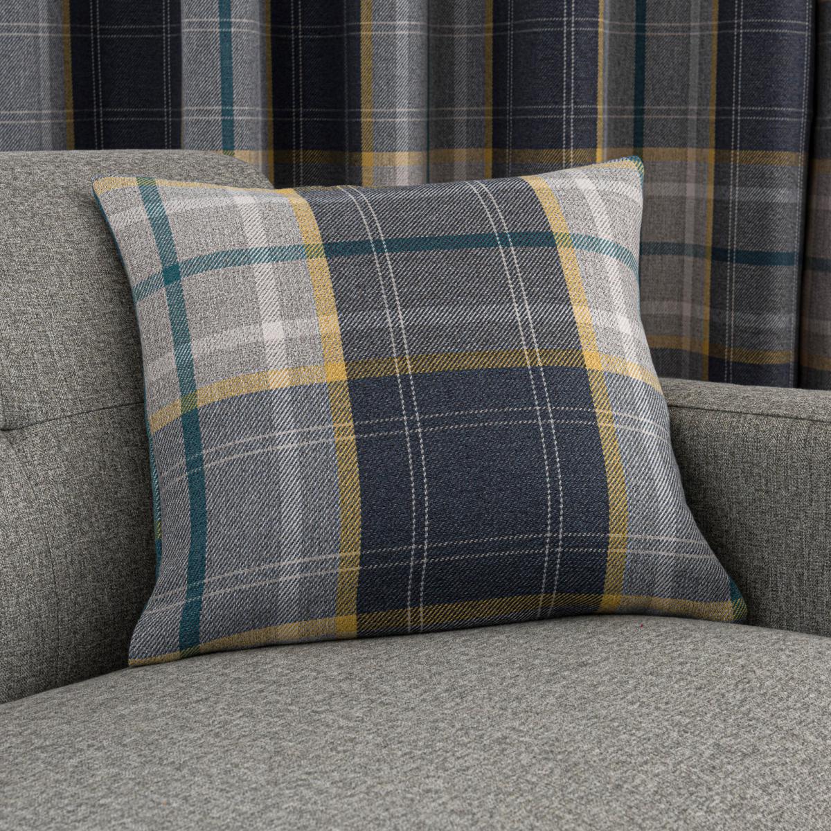 Astley Navy Check Eyelet Curtains Navy Blue, Yellow and Green – image 6