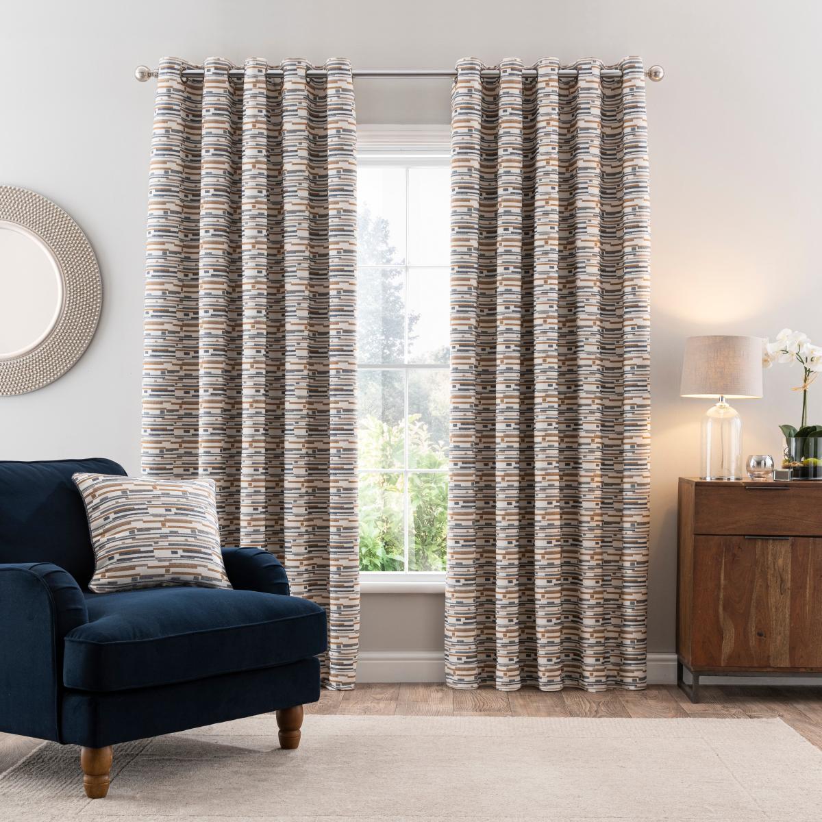 Matrix Boucle Ochre Eyelet Curtains Brown/White/Grey – image 2