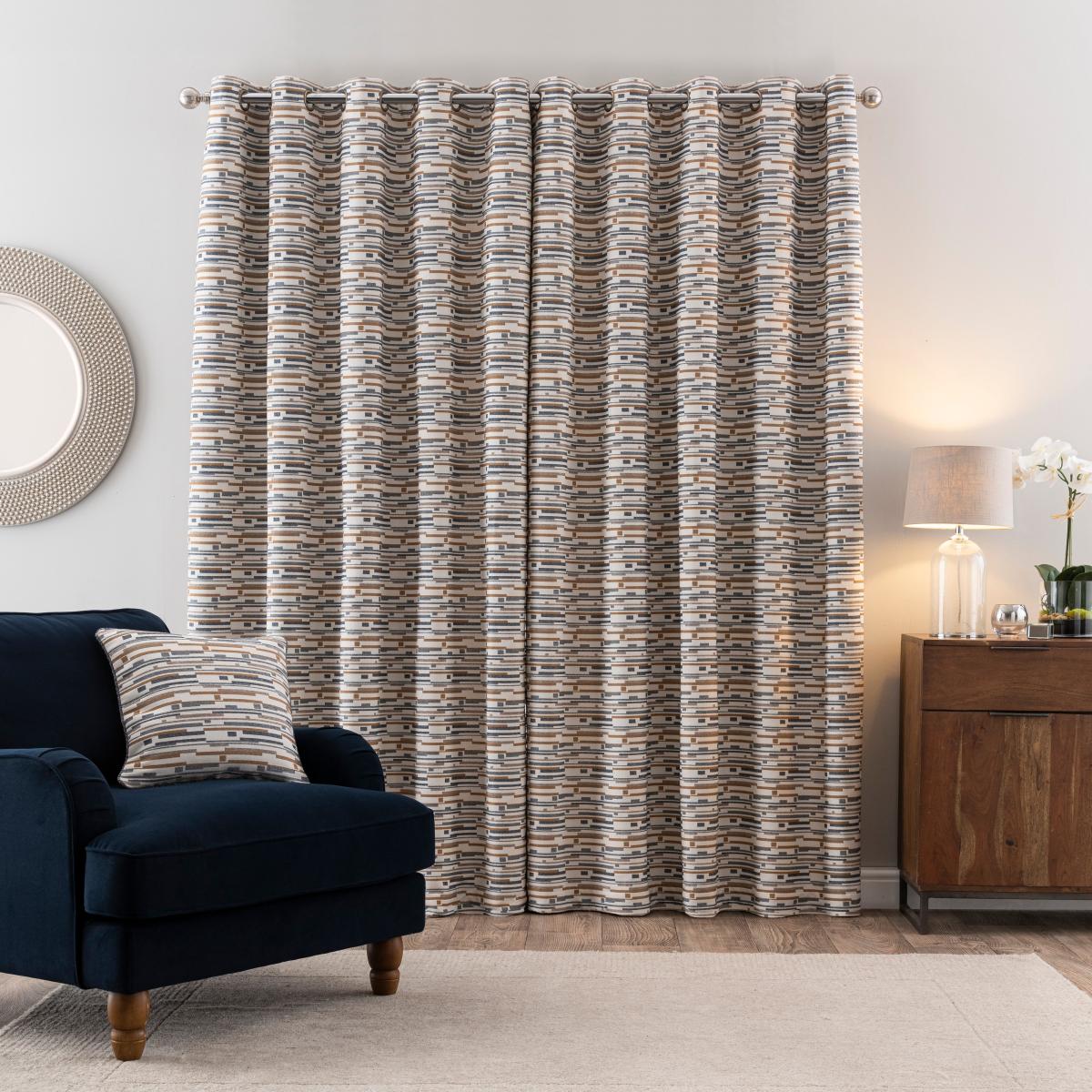 Matrix Boucle Ochre Eyelet Curtains Brown/White/Grey – image 4