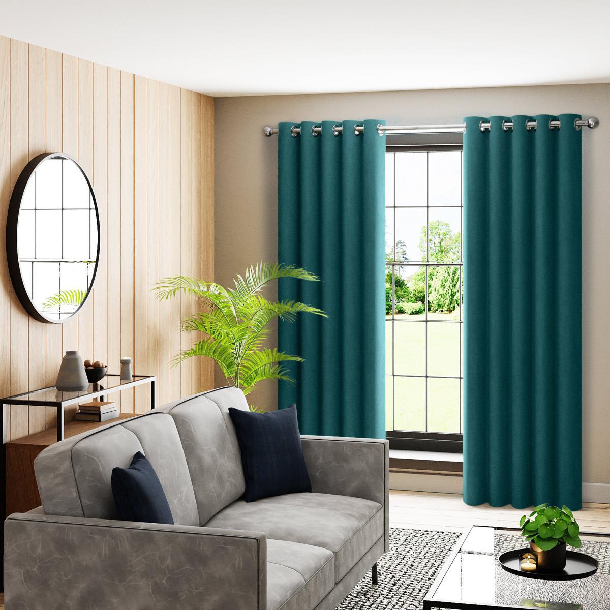 Corduroy Peacock Blackout Eyelet Curtains Blue – image 2