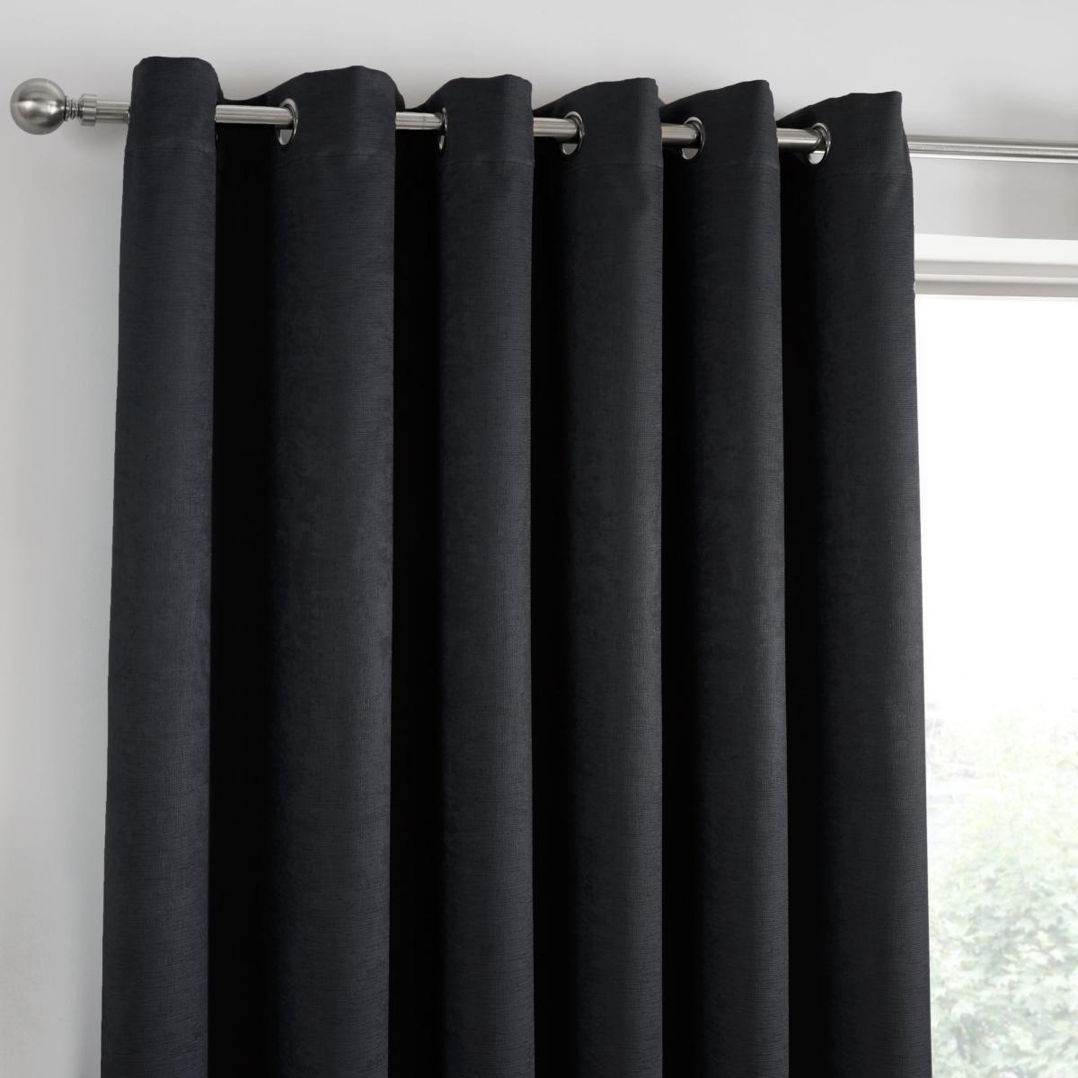Fusion Strata Dim Out Woven Black Eyelet Curtains Black – image 1