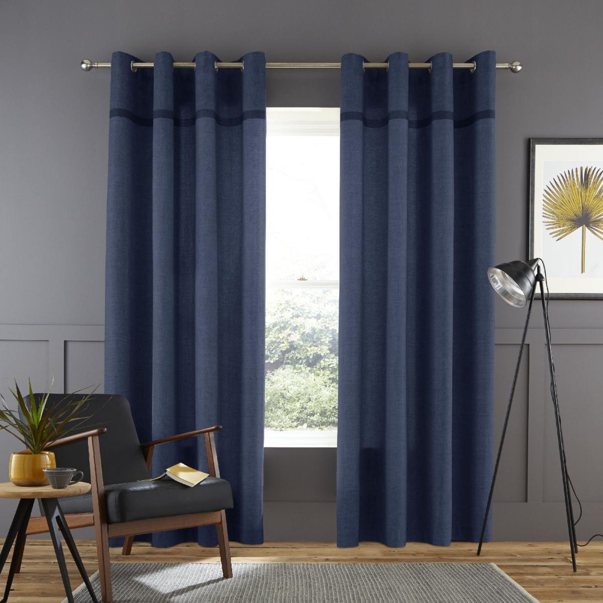 Catherine Lansfield Melville Navy Woven Eyelet Curtains Navy – image 2