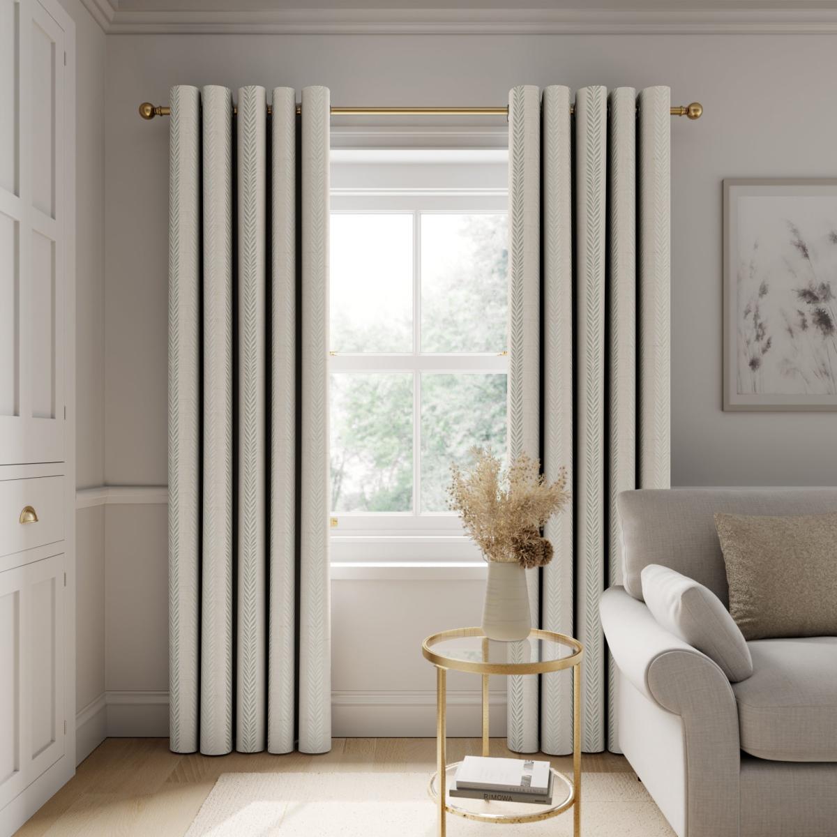 Striped Leaves Natural Eyelet Curtains Natural – image 4