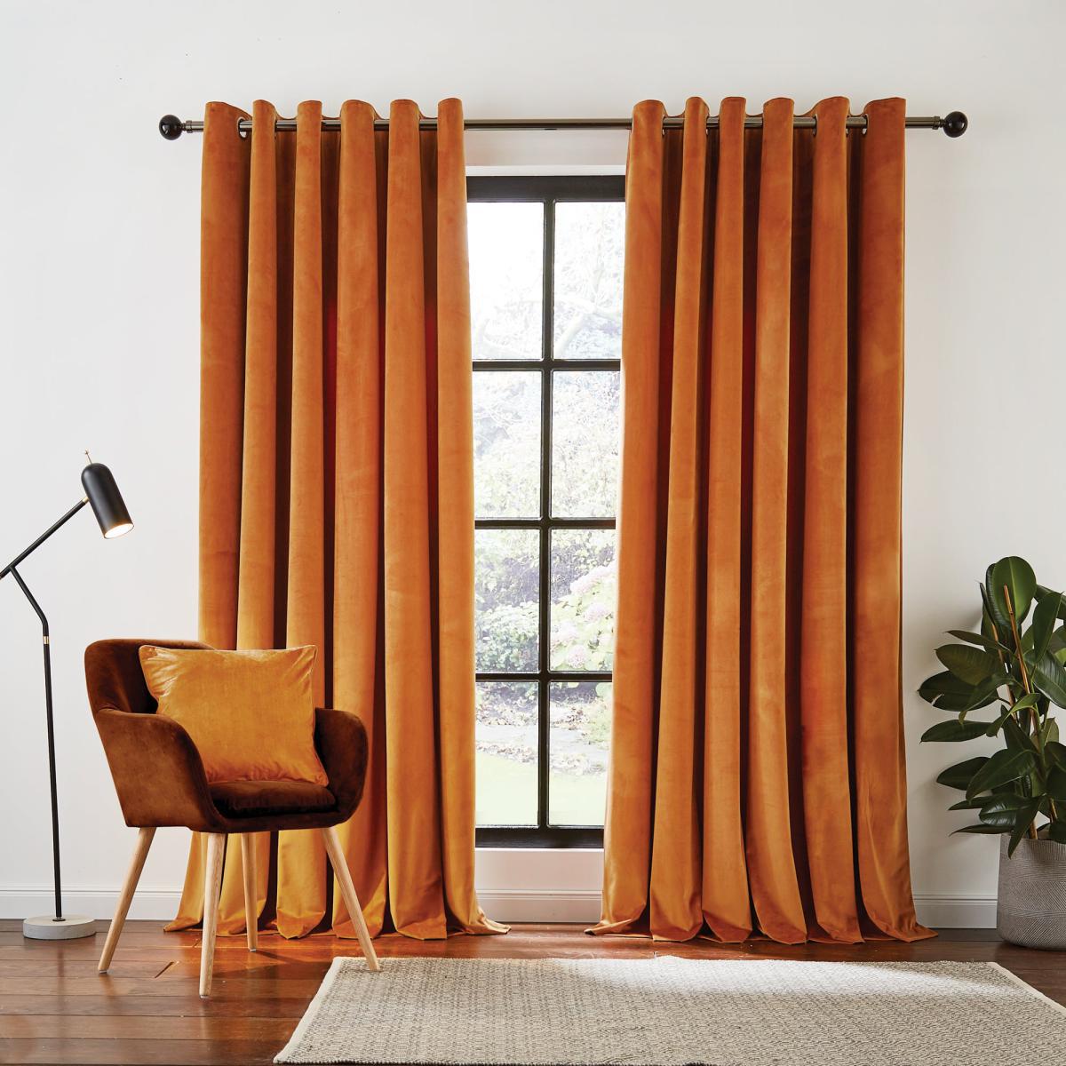 Recycled Velour Roasted Pecan Eyelet Curtains Pecan (Brown) – image 2