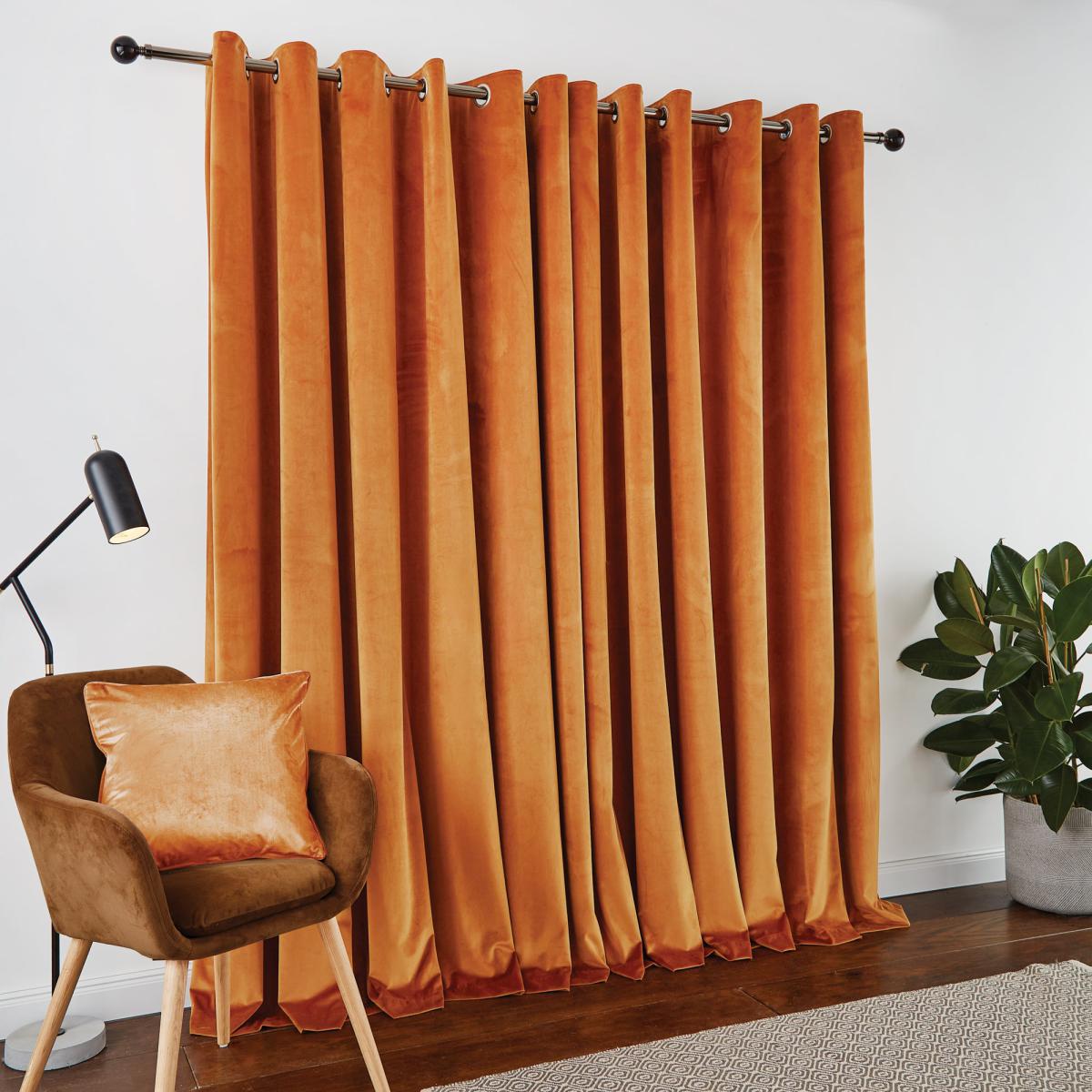 Recycled Velour Roasted Pecan Eyelet Curtains Pecan (Brown) – image 3