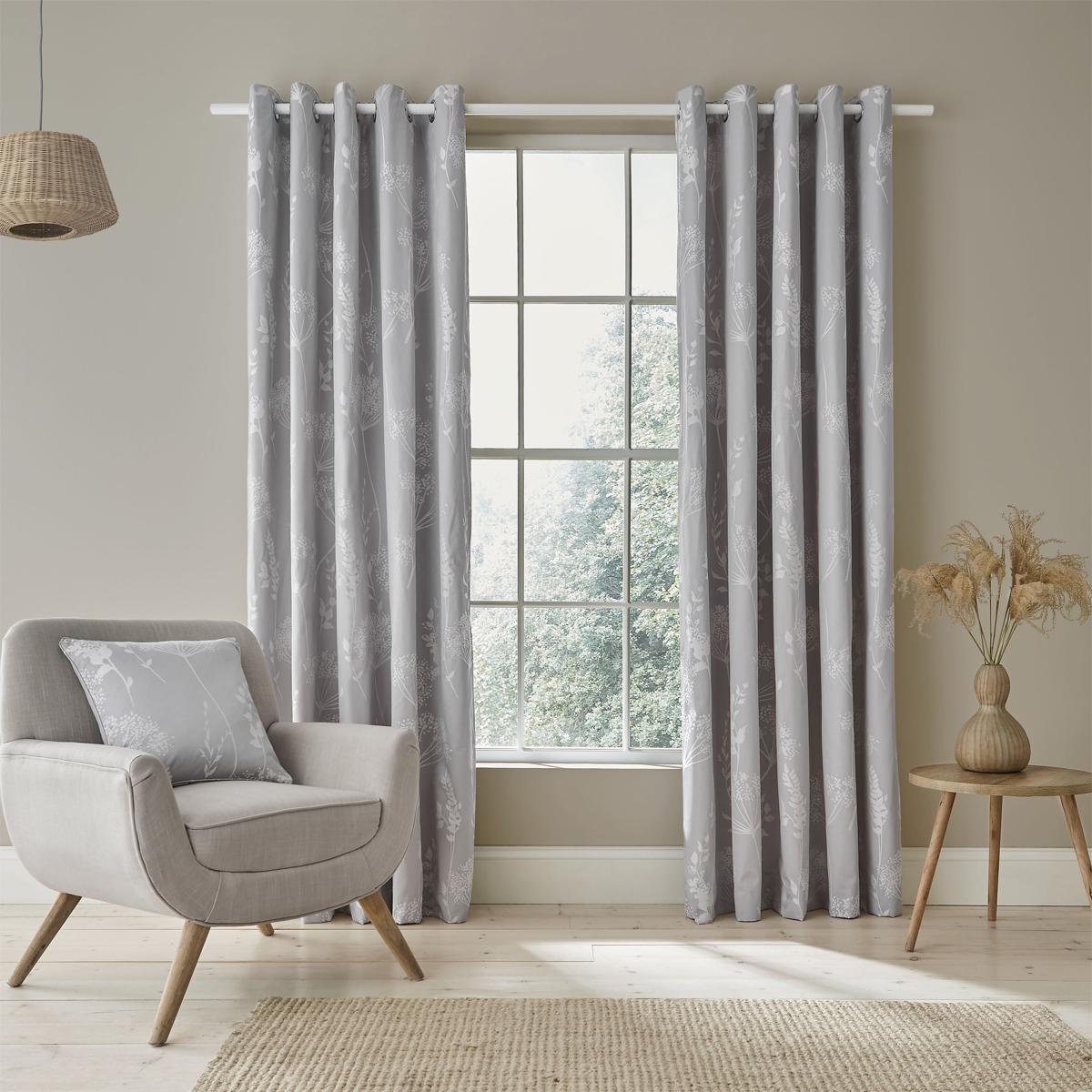 Catherine Lansfield Meadowsweet Floral Silver Eyelet Curtains Silver – image 2