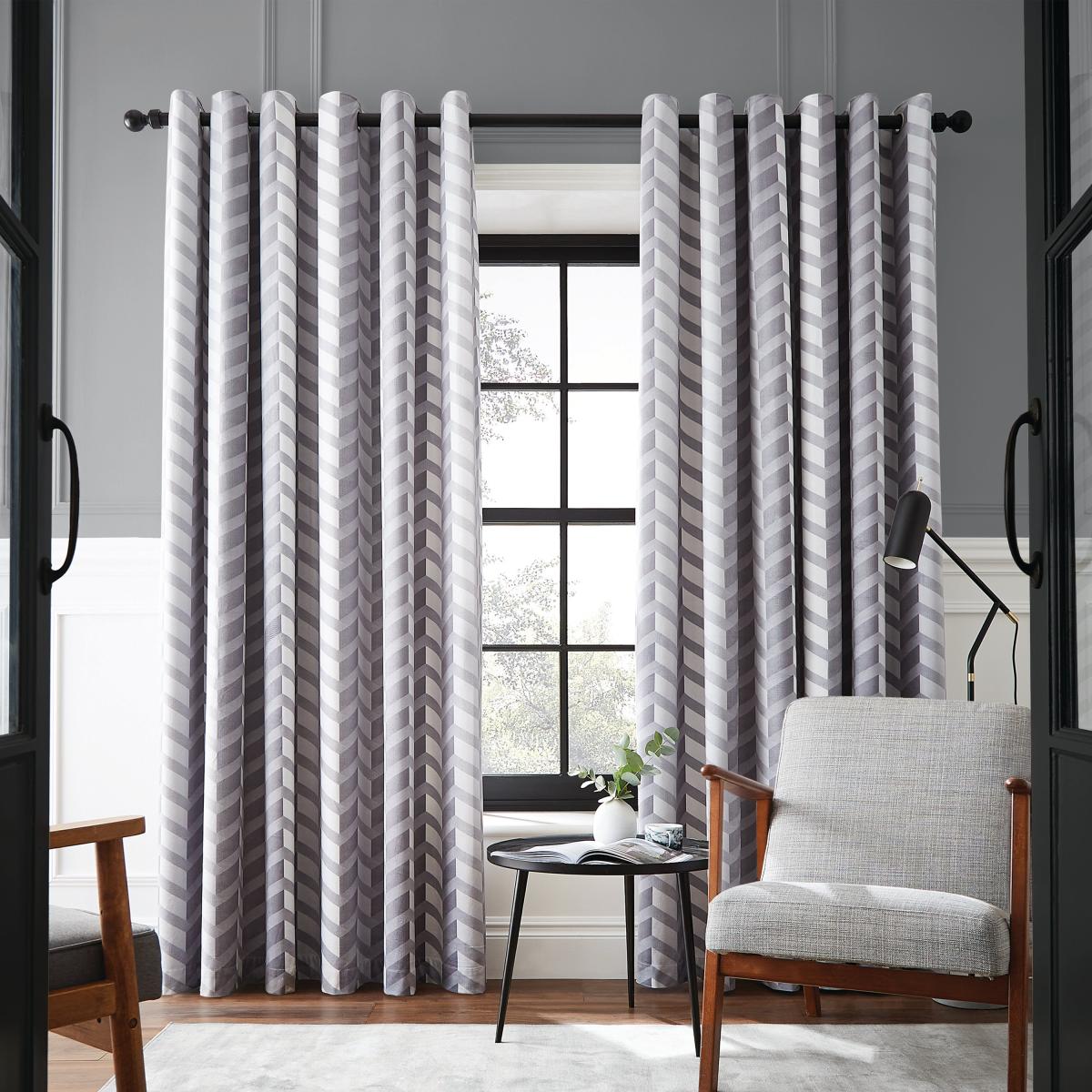 Hyperion Interiors Evander Geo Grey Eyelet Curtains Grey – image 2