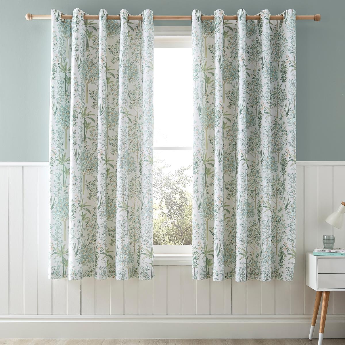 Botanical Trees Sage Eyelet Curtains Green/White – image 2
