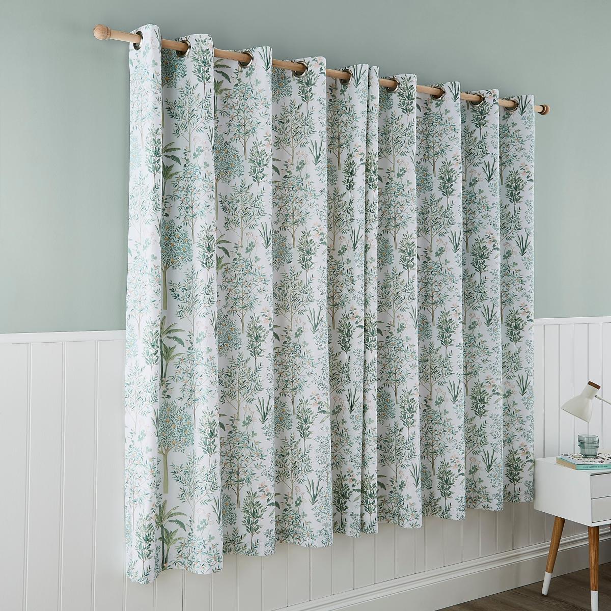 Botanical Trees Sage Eyelet Curtains Green/White – image 3