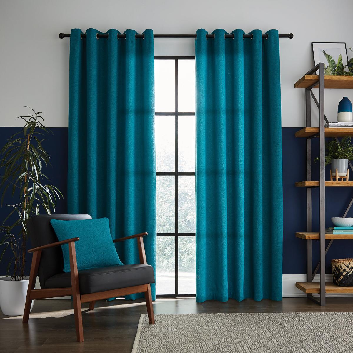 Elements Boucle with Recycled Yarn Kingfisher Eyelet Curtains Blue – image 2