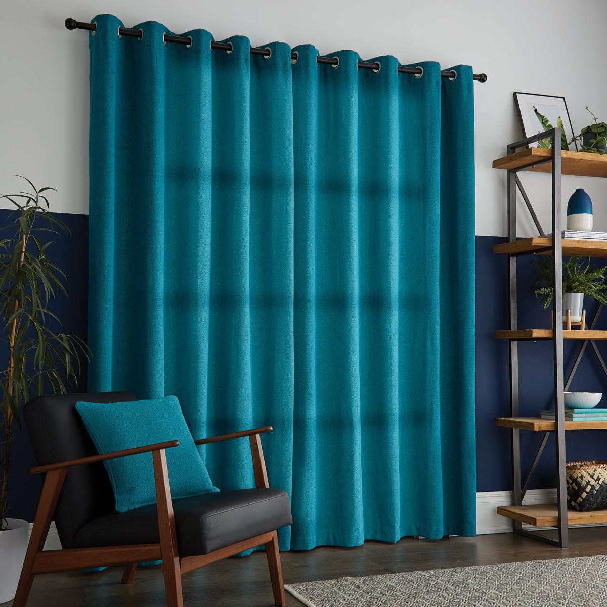 Elements Boucle with Recycled Yarn Kingfisher Eyelet Curtains Blue – image 3