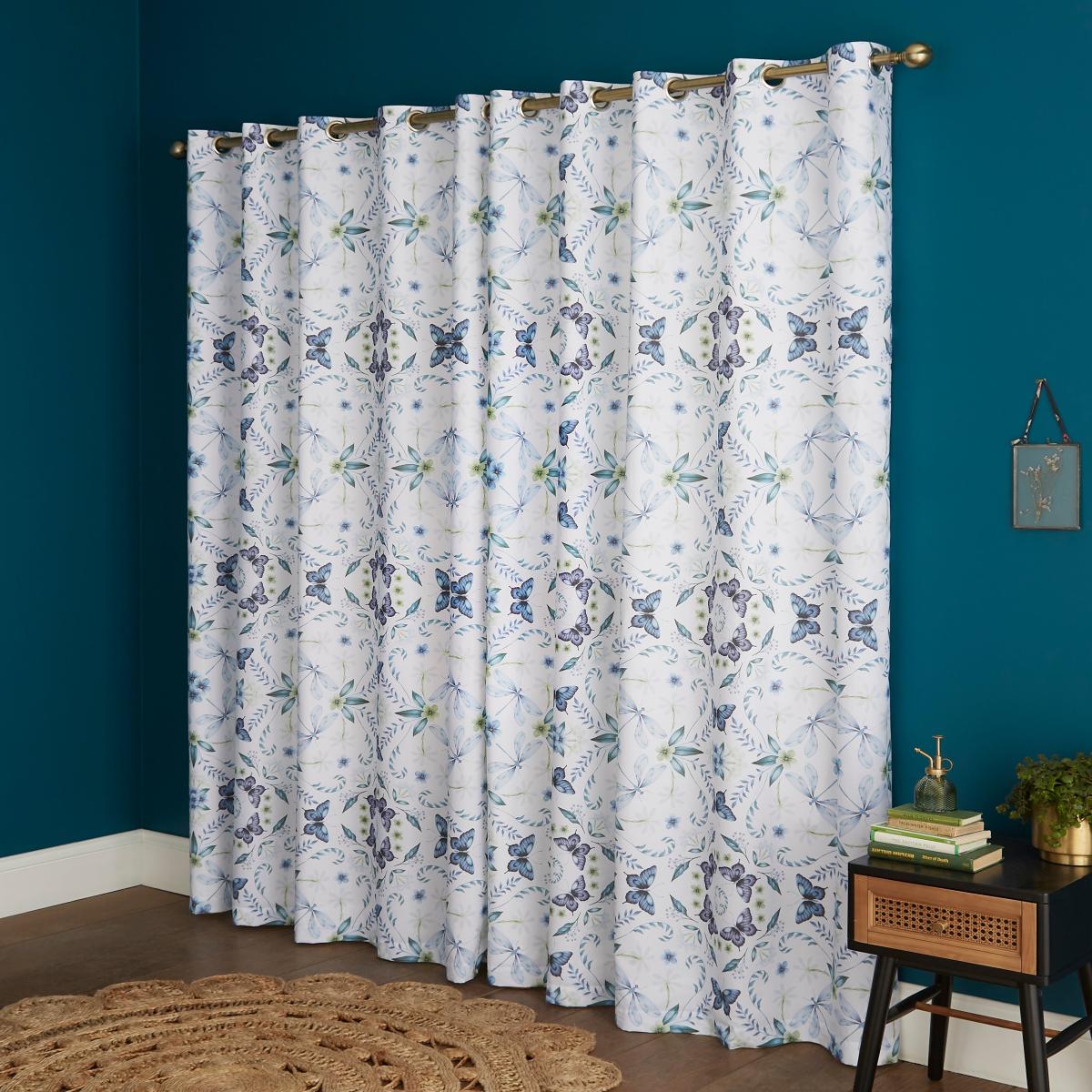 Fantastical Gardens Blue Blackout Eyelet Curtains Blue – image 3