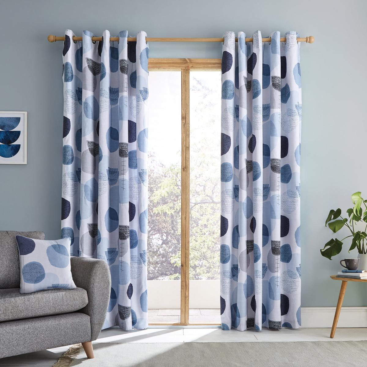 Elements Dandelion Blue Eyelet Curtan Blue, Grey and White – image 2