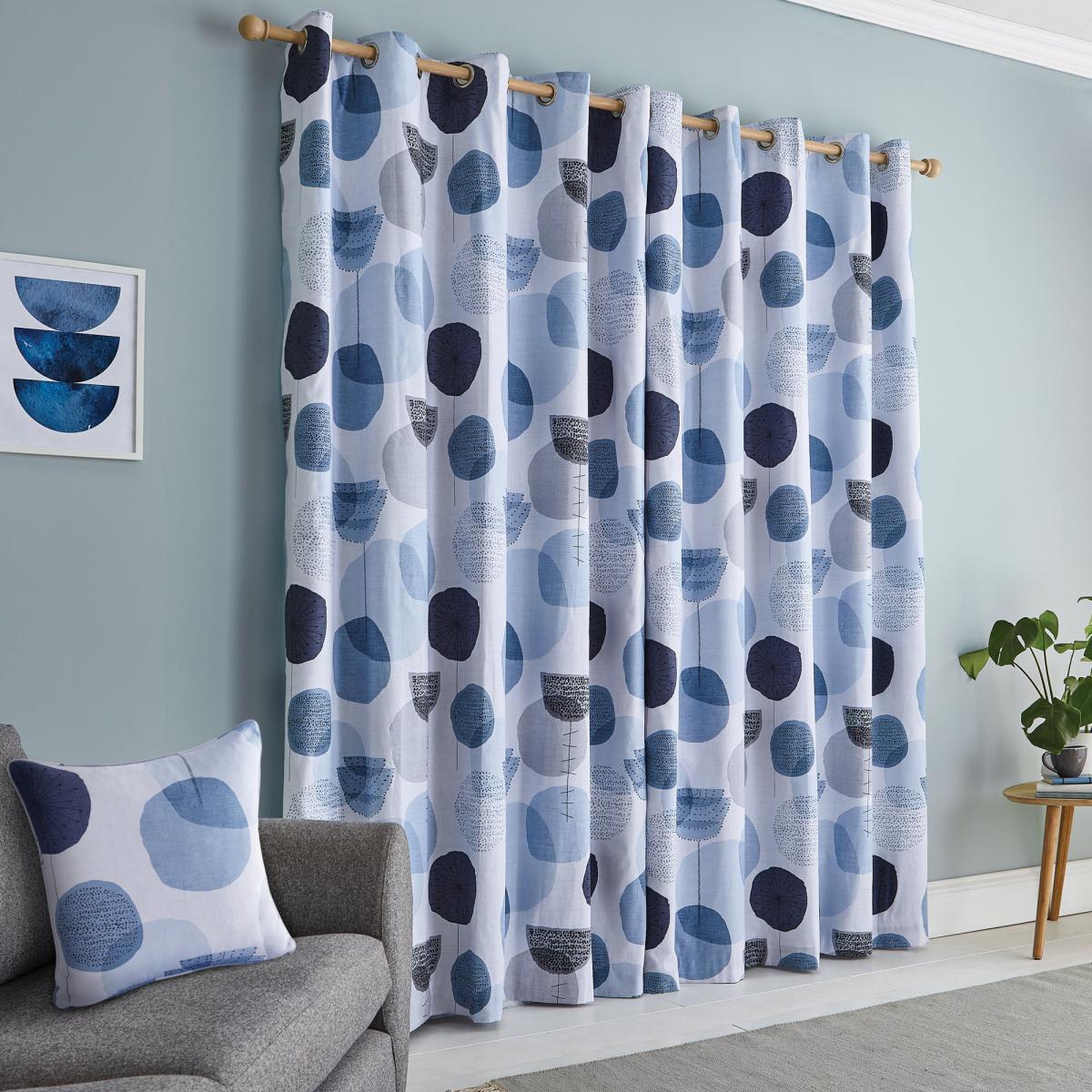 Elements Dandelion Blue Eyelet Curtan Blue, Grey and White – image 3