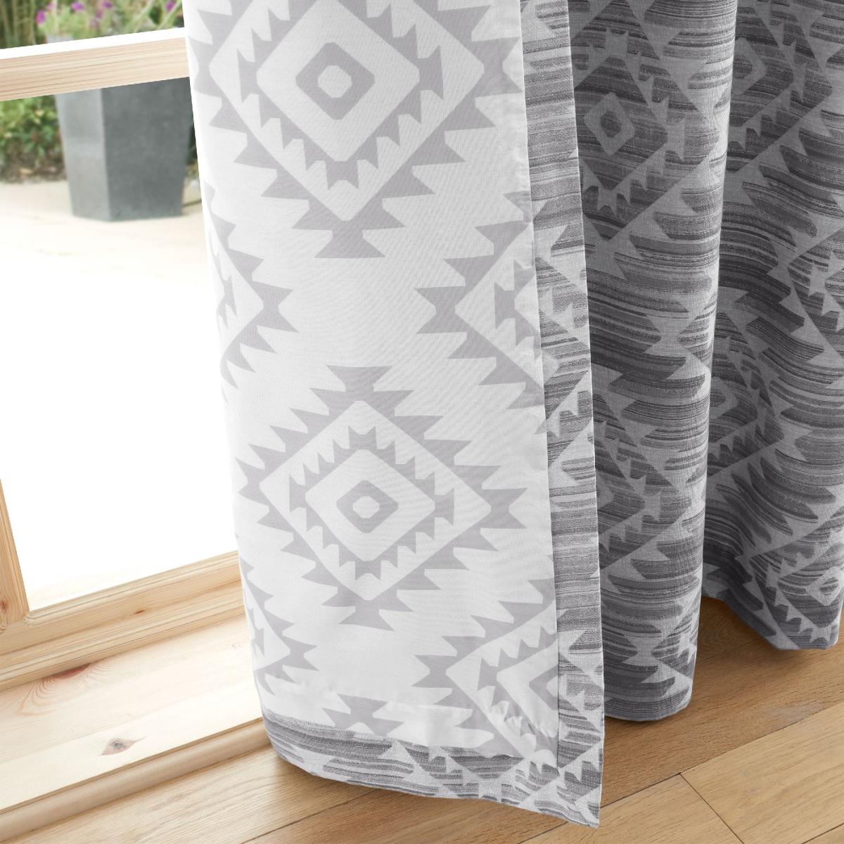 Catherine Lansfield Aztec Geo Charcoal Eyelet Curtains Grey/White – image 4