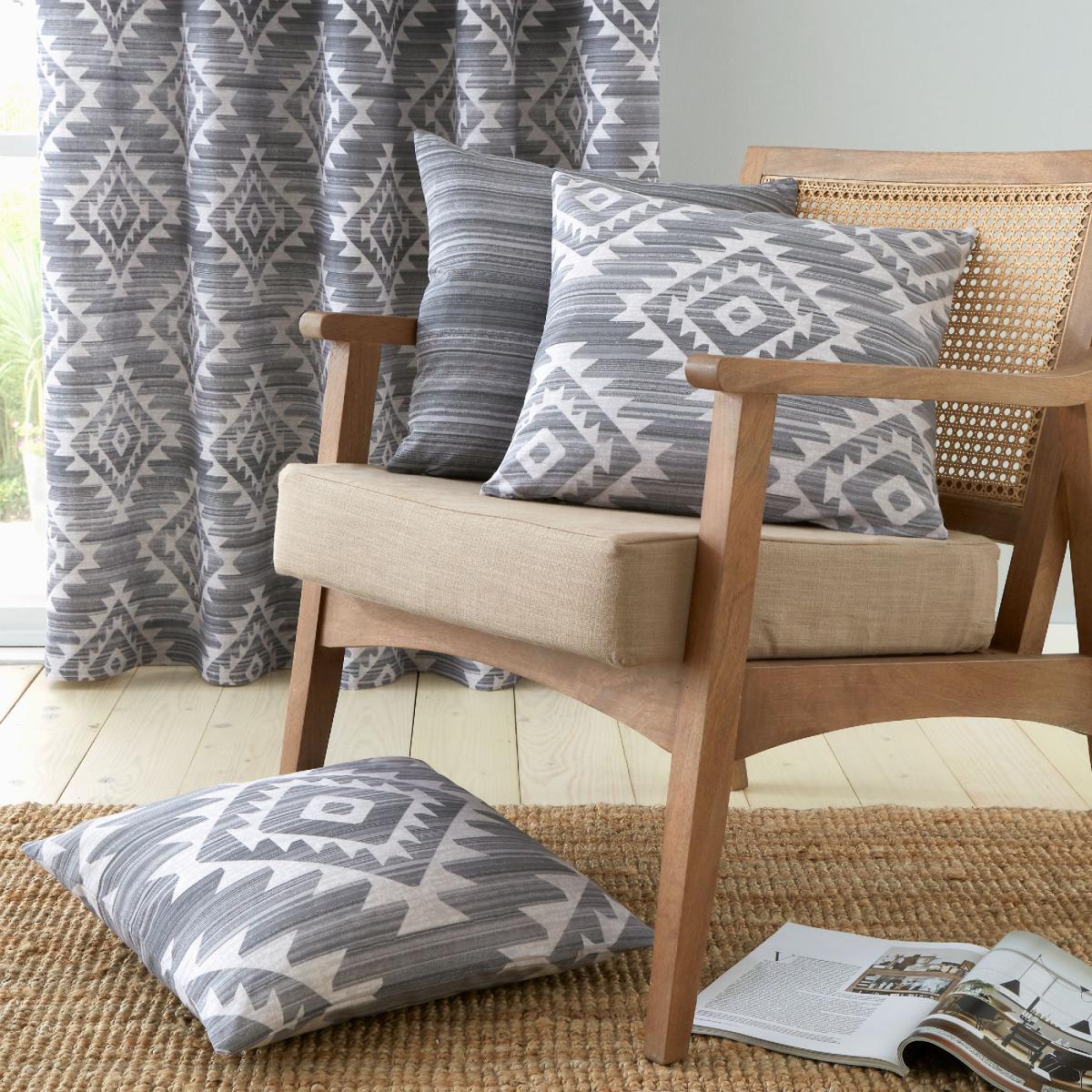 Catherine Lansfield Aztec Geo Charcoal Eyelet Curtains Grey/White – image 5