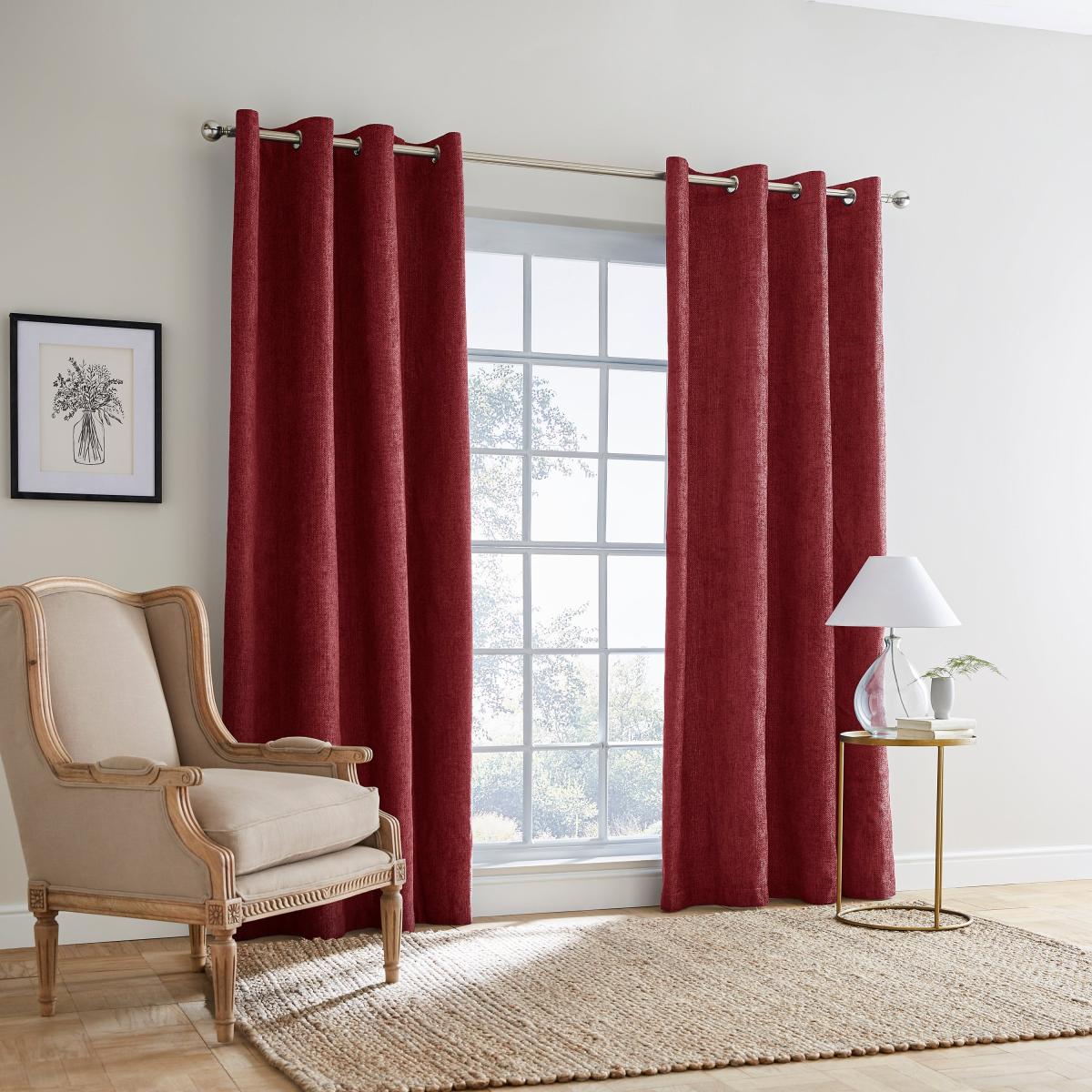 Ensley Chenille Thermal Red Eyelet Curtains Red – image 2