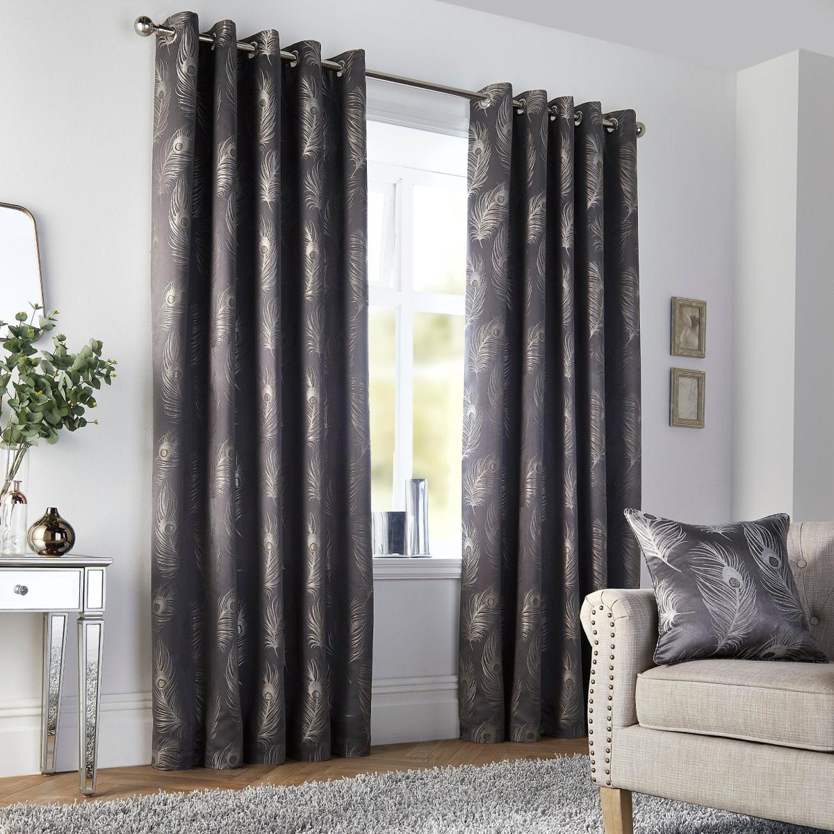 Curtina Feather Jacquard Slate Eyelet Curtains Dark Grey – image 2