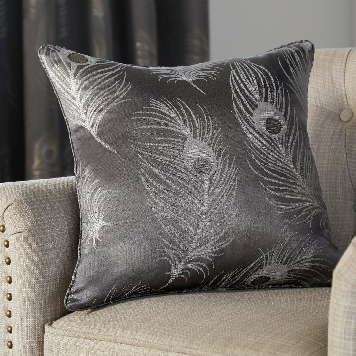 Curtina Feather Jacquard Slate Eyelet Curtains Dark Grey – image 4