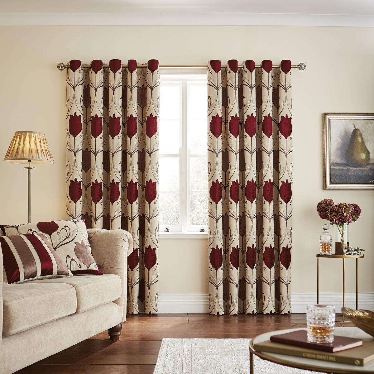 Lalique Wine Eyelet Curtains Red and Brown – image 2