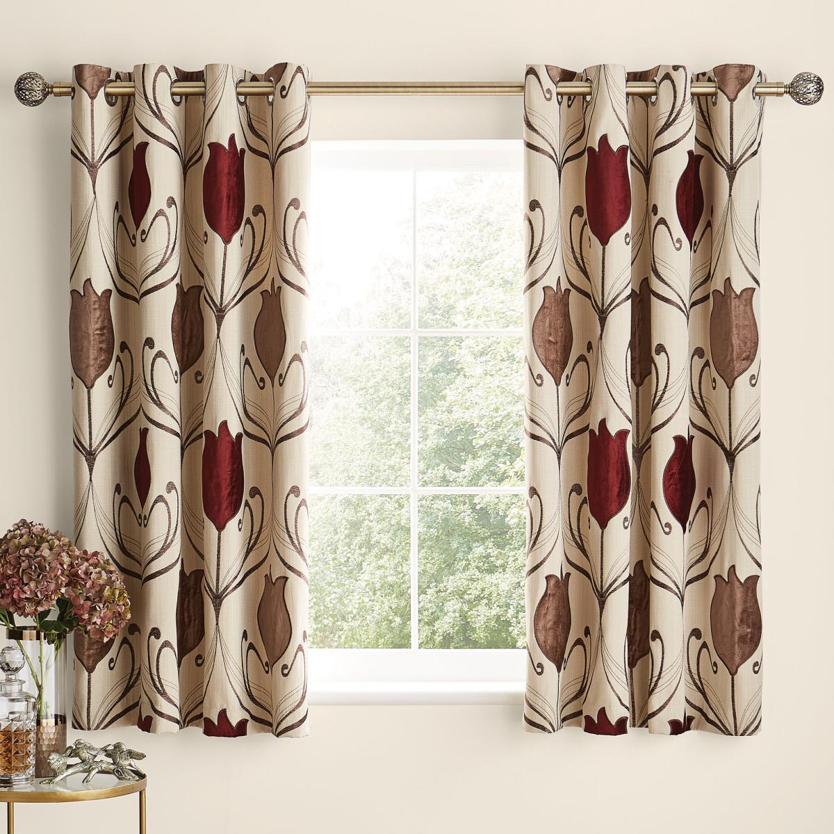 Lalique Wine Eyelet Curtains Red and Brown – image 6