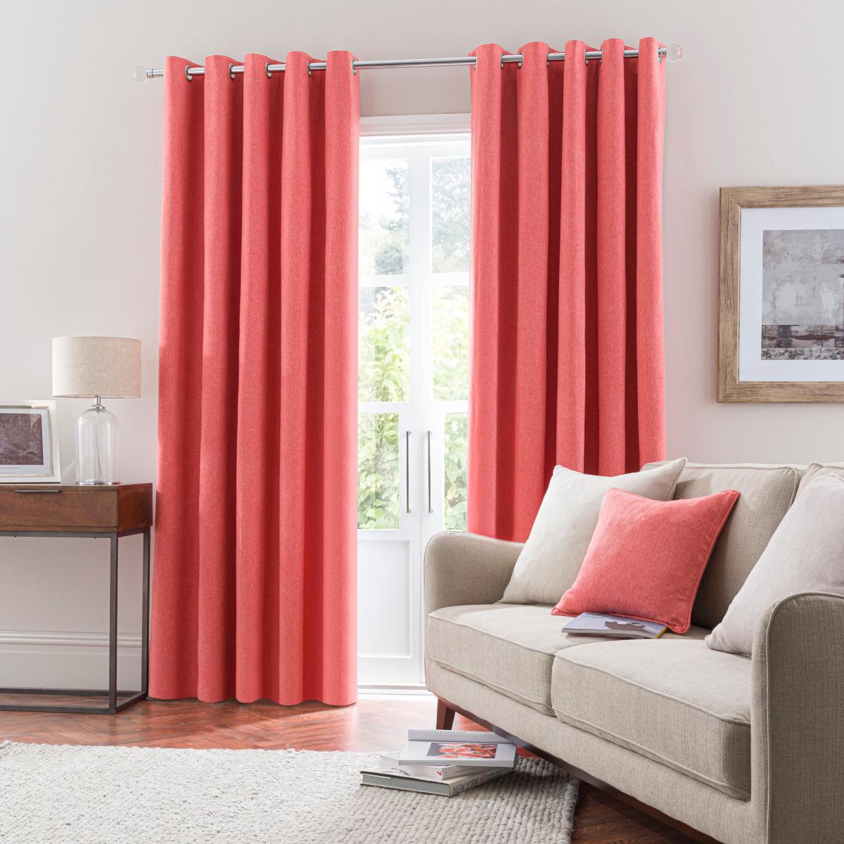 Luna Brushed Coral Blackout Eyelet Curtains Pink – image 2