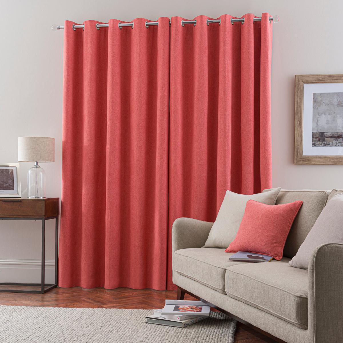 Luna Brushed Coral Blackout Eyelet Curtains Pink – image 3