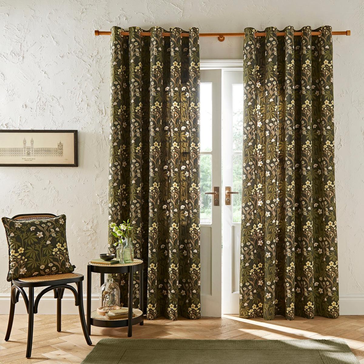 Meadow Floral Natural Eyelet Curtains Green/Yellow – image 2